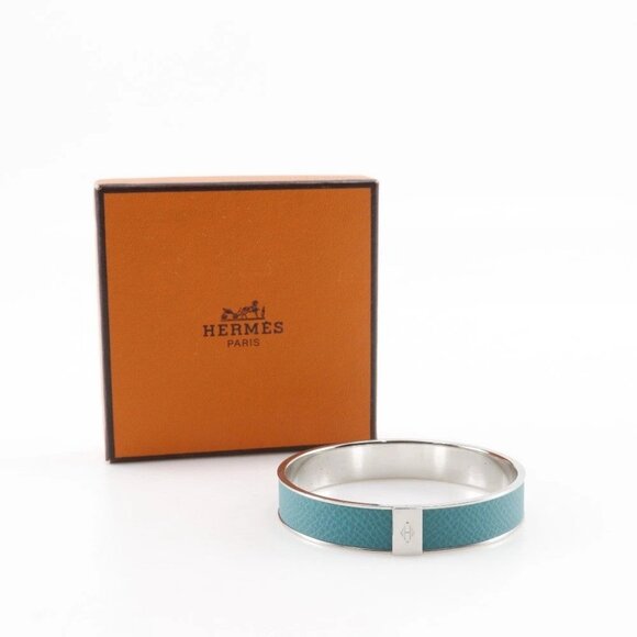 HERMES KAWAII Cute Bangle Blue paon Silver / blue metallic/Epsom 27.3g Women - Picture 1 of 8